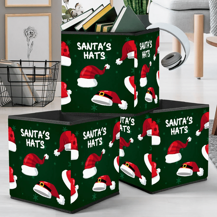 Christmas Santa Hat On Green Background Storage Bin Storage Cube