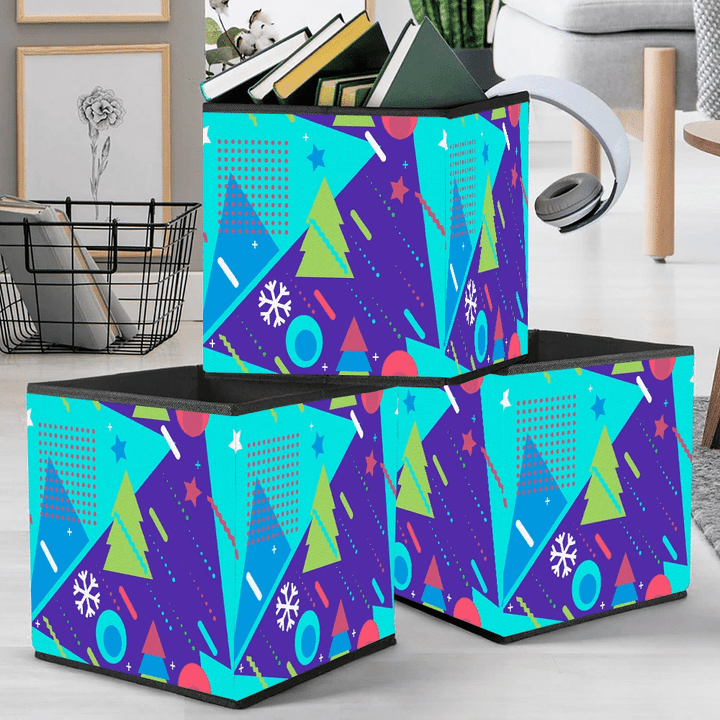 Memphis Style Of 80s Snowflakes And Fir Trees Storage Bin Storage Cube