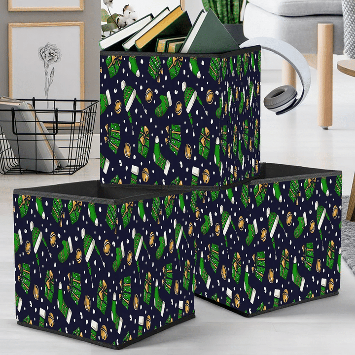 Green Christmas Clothes Gifts And Bells Storage Bin Storage Cube