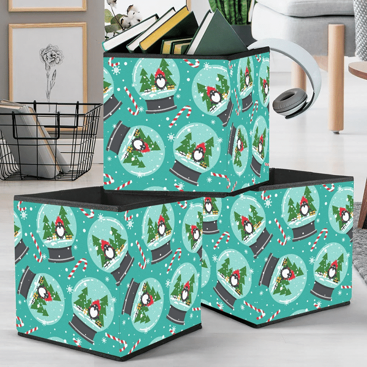Christmas Festive Colorful Penguins With Snow Globes Storage Bin Storage Cube
