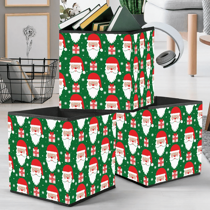 Christmas Retro Pattern With Santa Head Gifts And Snowflakes Storage Bin Storage Cube