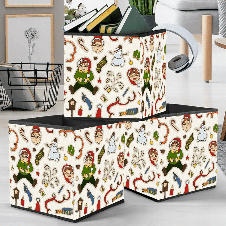 New Year's Eve Christmas Gnomes Gifts Elements Embroidery Storage Bin Storage Cube