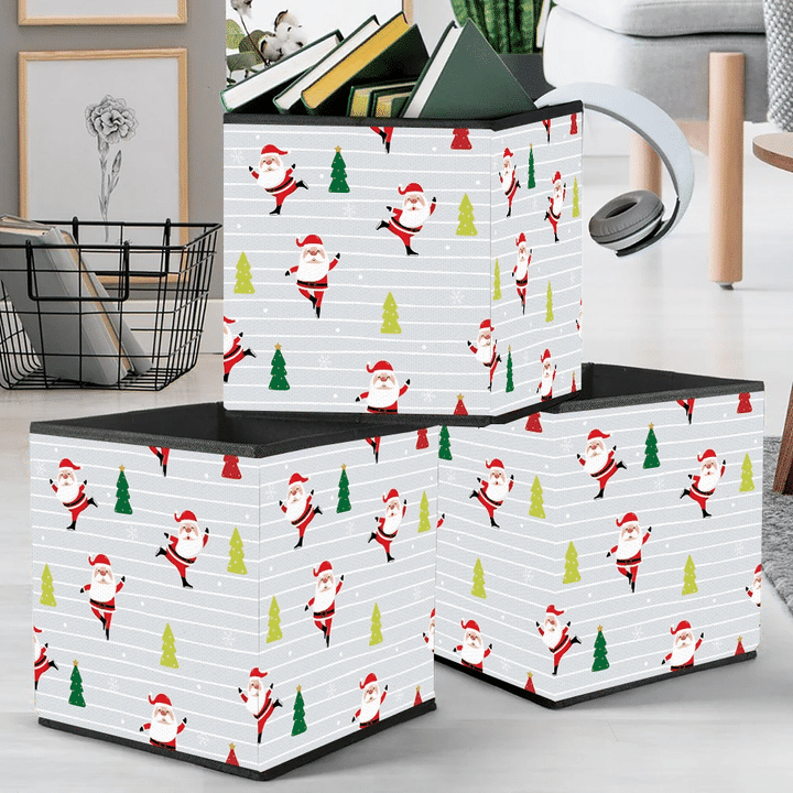 Funny Santa Claus And Ice Skating Pattern Christmas Holiday Storage Bin Storage Cube