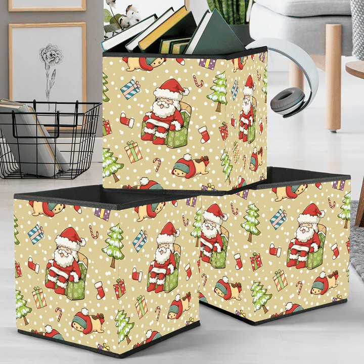 Cute Object Christmas Themed Santa Claus Relaxing And His Pet Storage Bin Storage Cube
