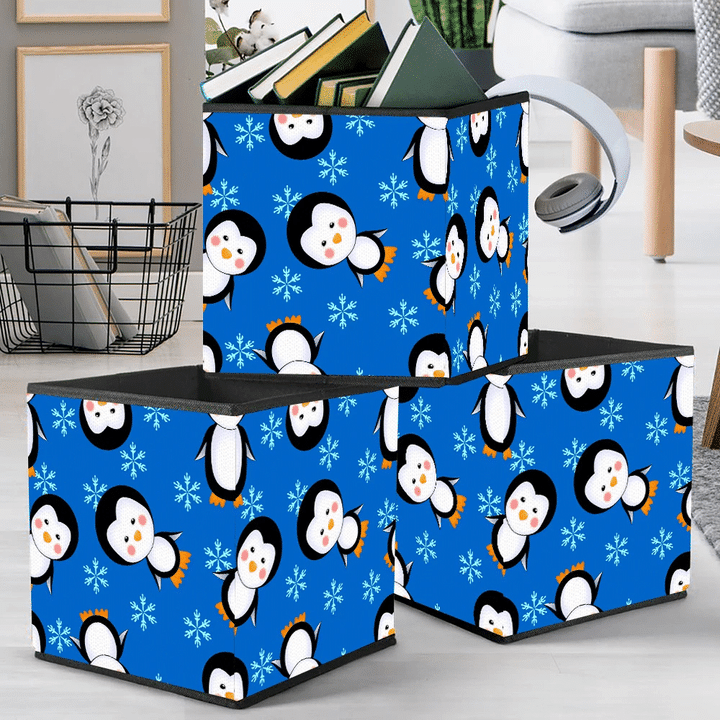 Christmas Baby Cute Penguins And Ice Snowflakes Storage Bin Storage Cube