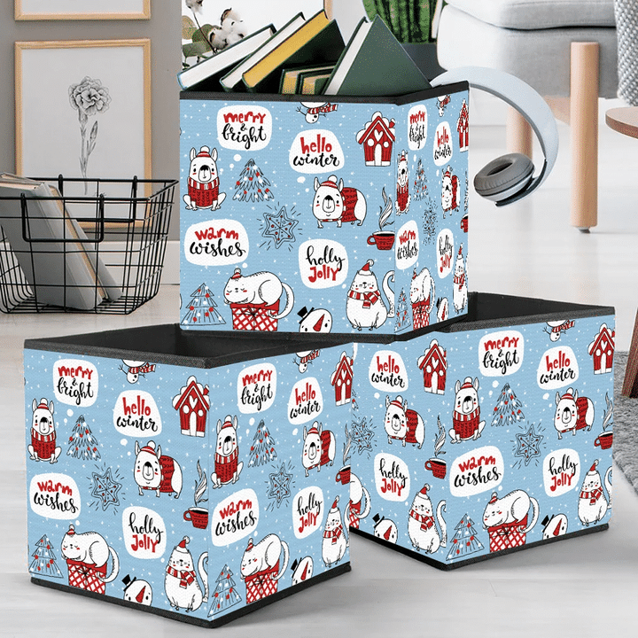 Winter With Cute Dogs And Cats Storage Bin Storage Cube