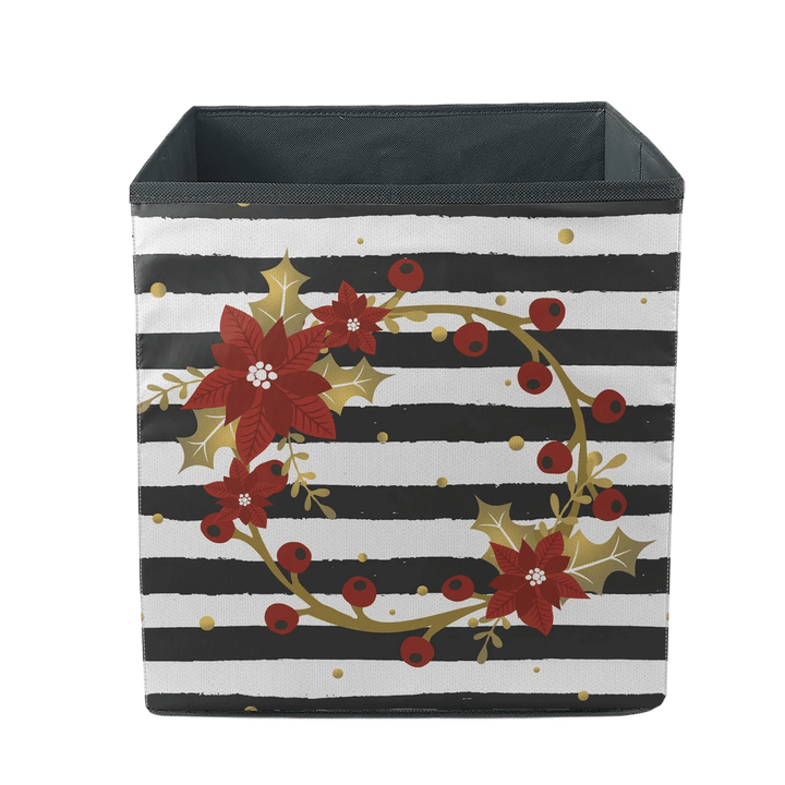 Christmas Design With Gold Confetti And Poinsettias Wreath Storage Bin Storage Cube