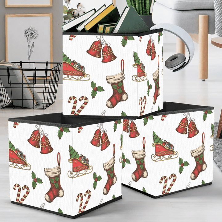 Sketching Bells Santa's Sleigh Candy Holly Bell And Sock Storage Bin Storage Cube
