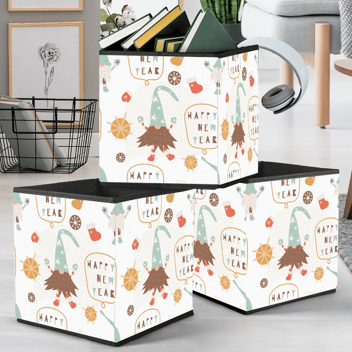 Happy New Year Merry Christmas Gnomes Illustration Storage Bin Storage Cube