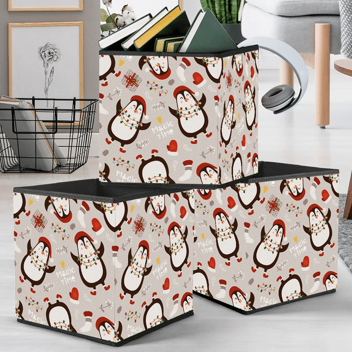 Theme Christmas Penguin And Sock For Gifts Storage Bin Storage Cube