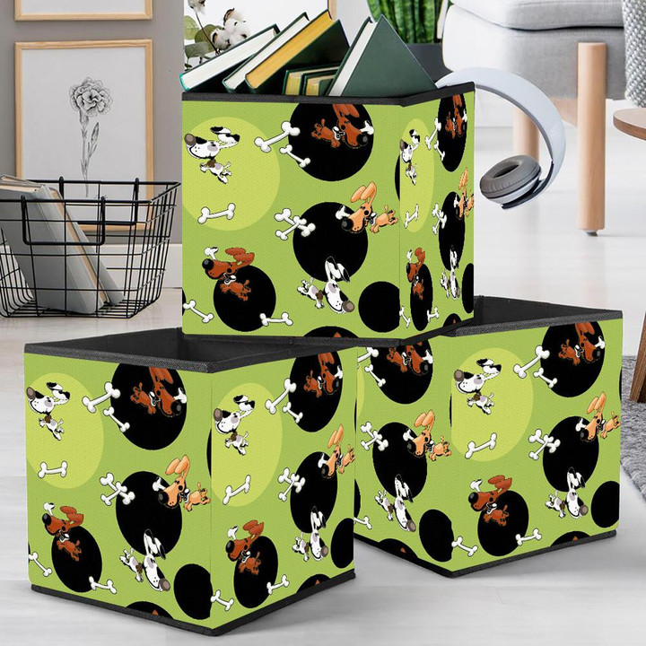 Dogs And Bones Isolated Background With Love Storage Bin Storage Cube