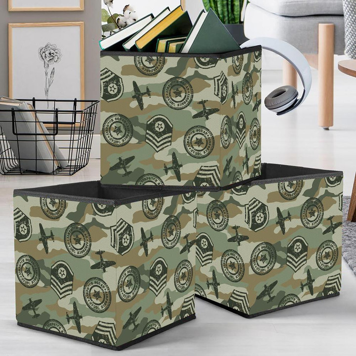 Vintage Fashion Military Badges Green Camo Patter Storage Bin Storage Cube