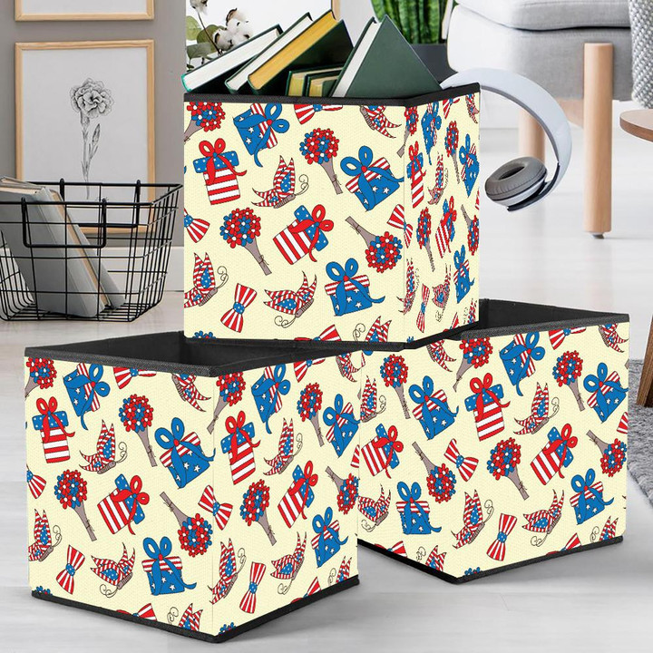 Cartoon USA Flowers Bunches Gift Boxes And Butterflies Pattern Storage Bin Storage Cube