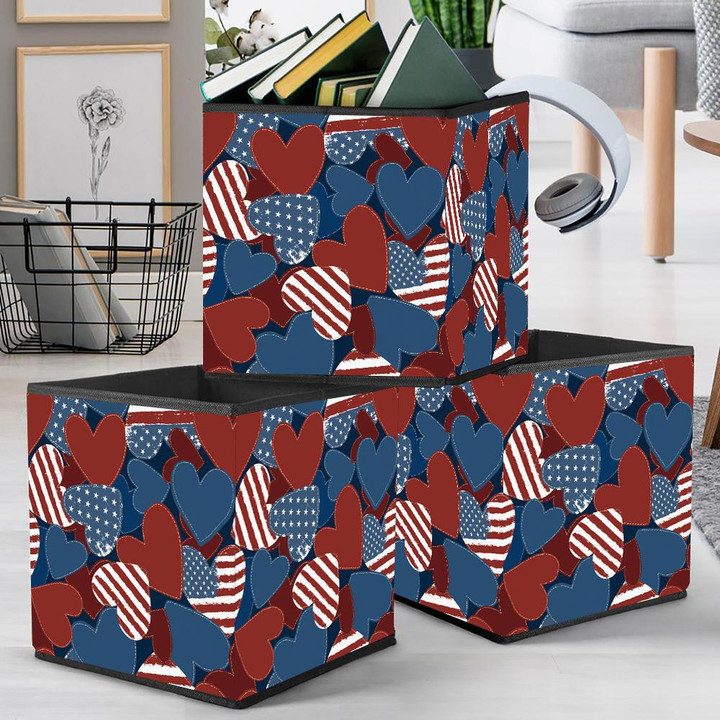 American Flag Grunge Heart Symbol Knit Pattern Storage Bin Storage Cube