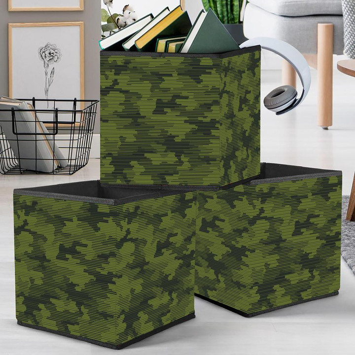 Digital Green Camouflage Thin Stripes Pattern Storage Bin Storage Cube