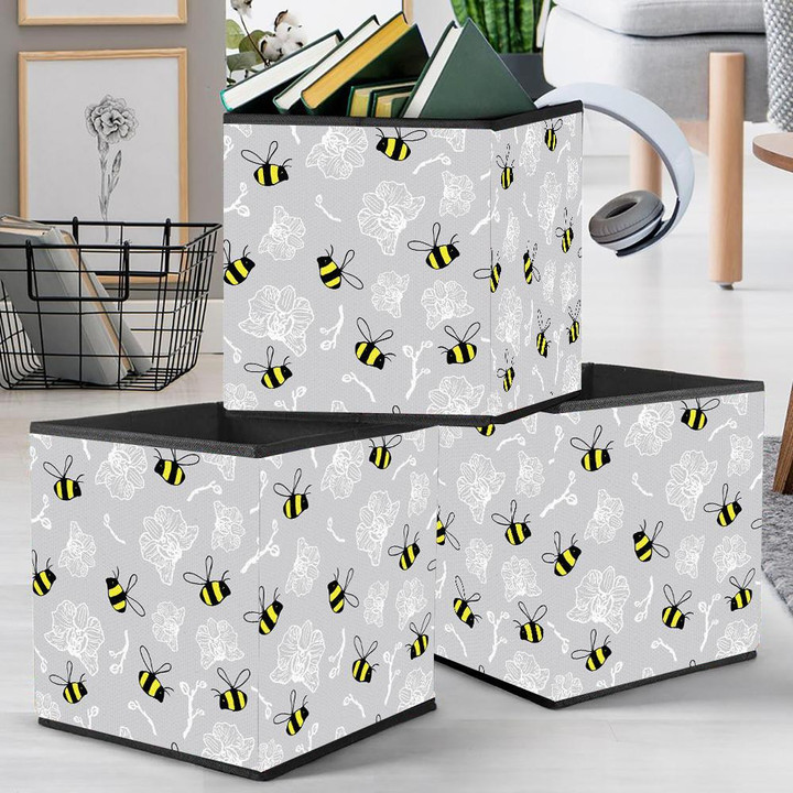Natural Summer Beautiful Bumblebees And Orchids Storage Bin Storage Cube