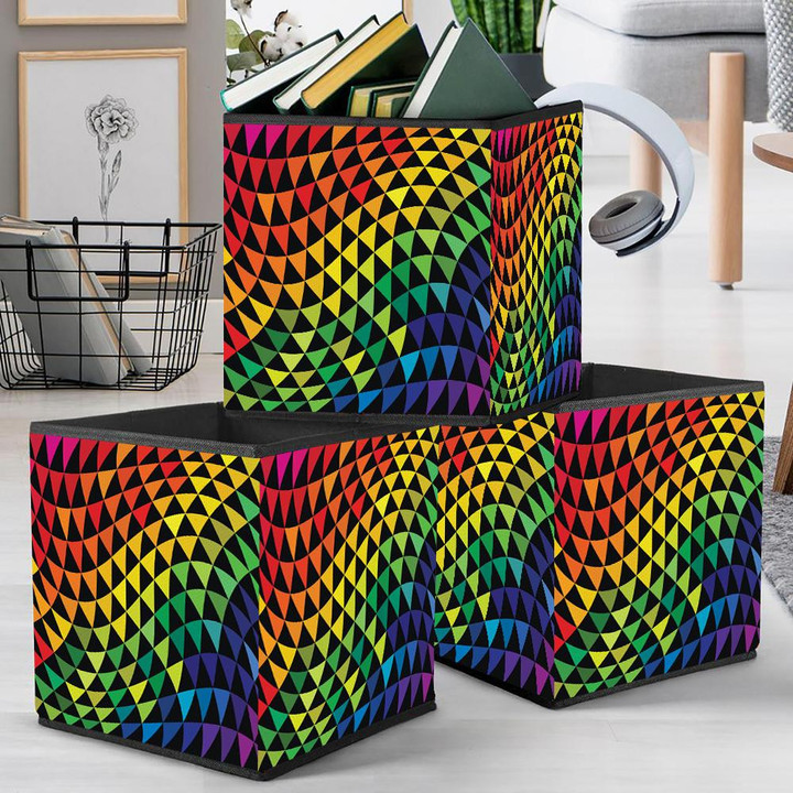 Psychedelic Pattern Of Colorful Triangles On Black Background Storage Bin Storage Cube