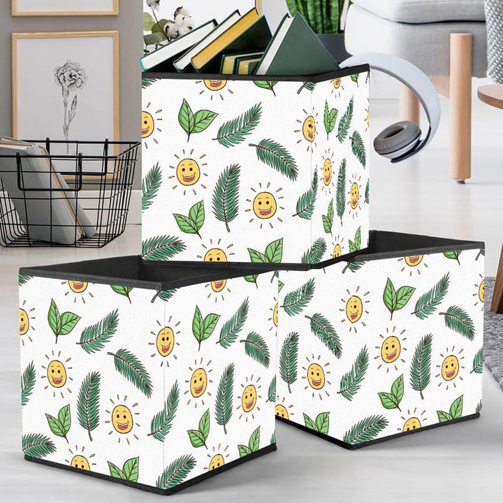 Funny Sun And Coconut Leaves On White Background Storage Bin Storage Cube
