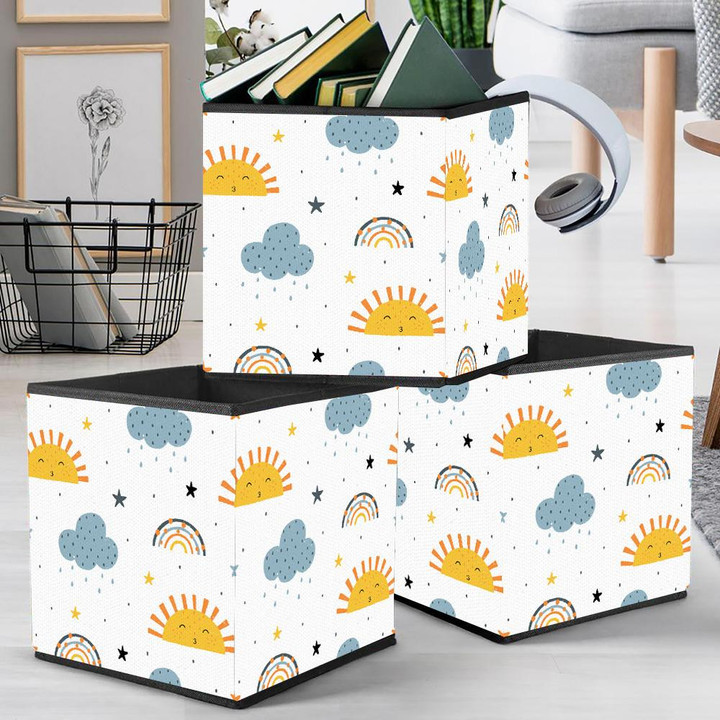 Cute Sun With Raibow Raindrop And Cloud Storage Bin Storage Cube