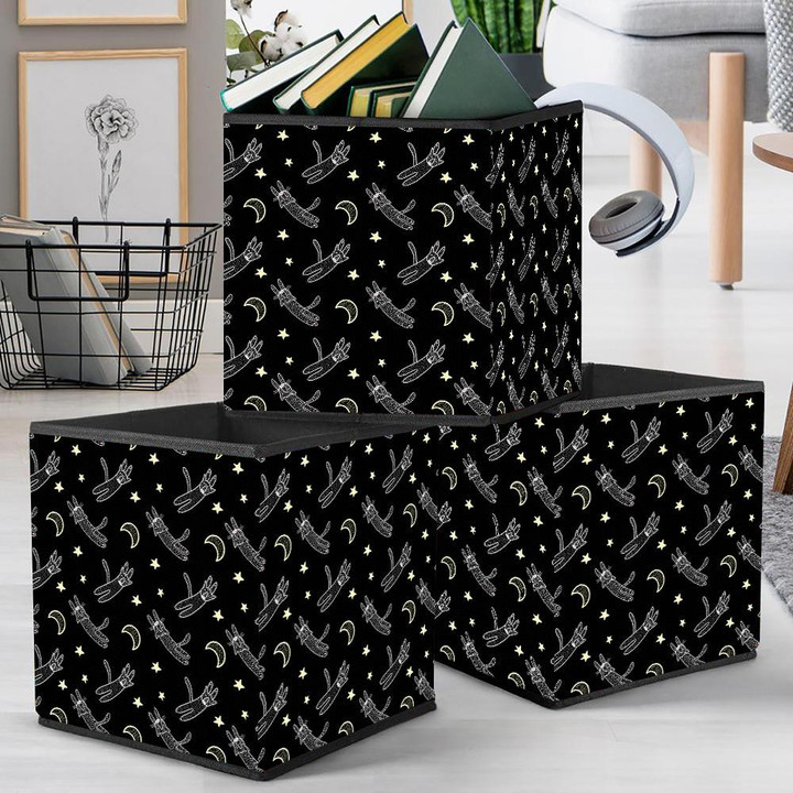 Texture With Cats On Black Background Storage Bin Storage Cube