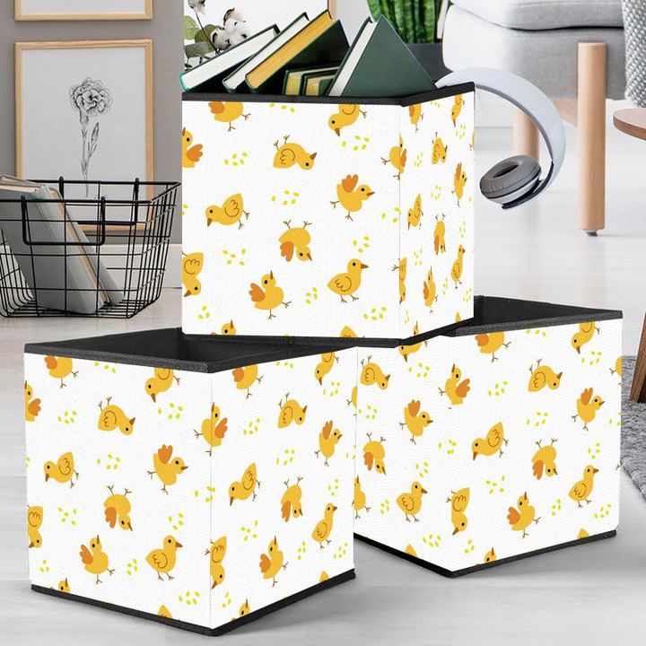 Funny Yellow Chickens And Grain On White Background Storage Bin Storage Cube