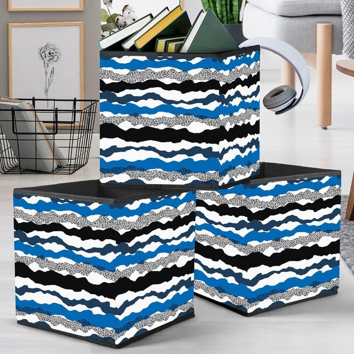 Dark Color Tones Sea Waves Illustration Pattern Storage Bin Storage Cube