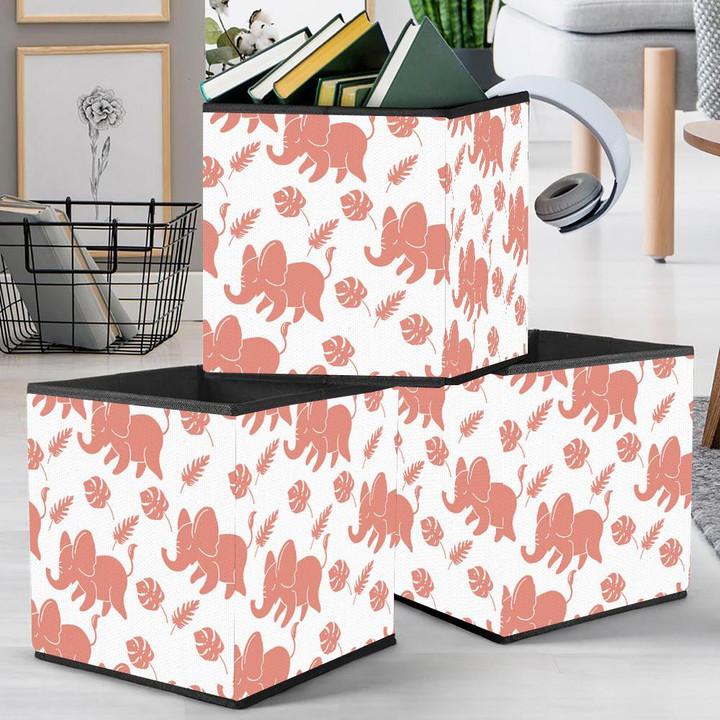 Funny Pink Elephants And Tropical Leaves Storage Bin Storage Cube