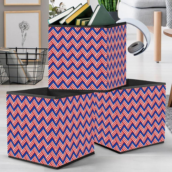 Abstract Red And White Lines Chevron Zigzag Pattern Storage Bin Storage Cube