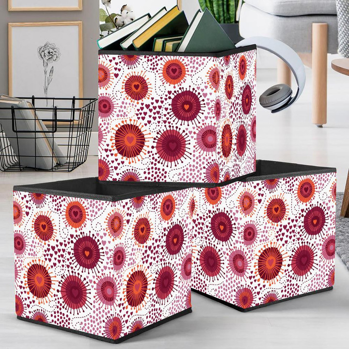 Psychedelic Abstract Design With Doodle Red Heart Dots Storage Bin Storage Cube