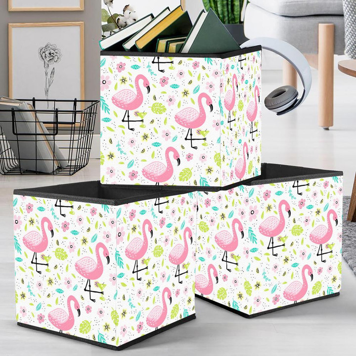 Beautiful Flamingo With Cocktail And Tropical Leaves Storage Bin Storage Cube