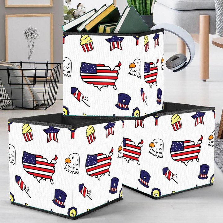 Funny Hand Painting Map Of USA With Eagle Hat Cupcake Storage Bin Storage Cube