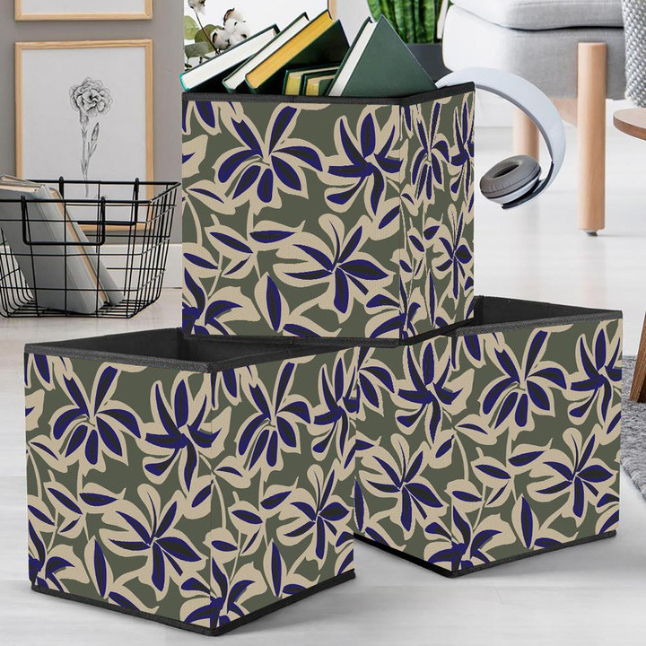 Brush Strokes Dark Blue And Green Floral Camo Pattern Storage Bin Storage Cube