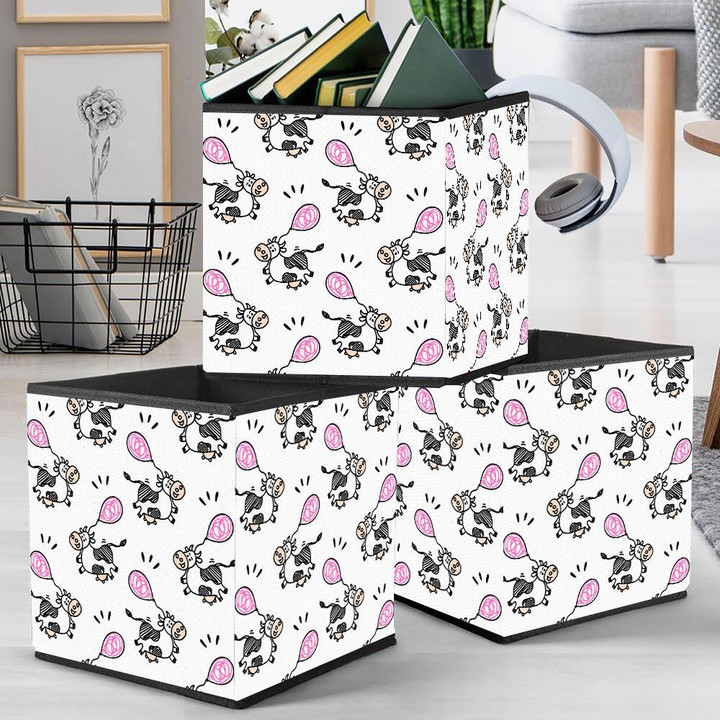 Cow In Sketch Doodle Style With Funny Air Balloons Storage Bin Storage Cube
