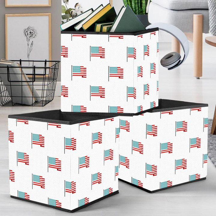 Fourth July American Flag Illustration White Background Storage Bin Storage Cube