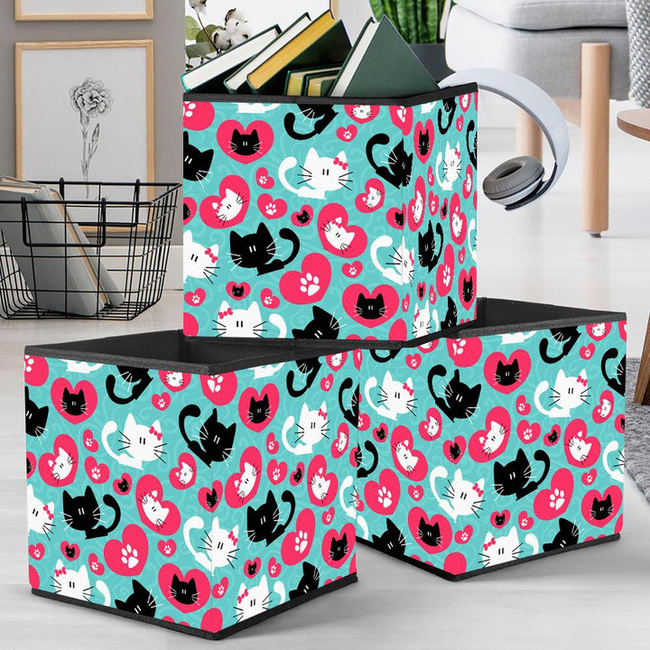 Romantic Cute Couple Of Cats And Heart Storage Bin Storage Cube