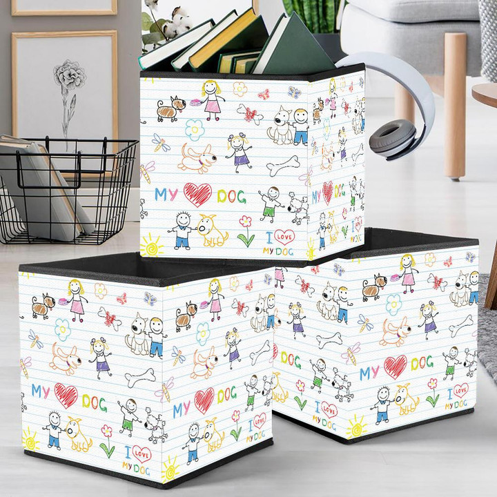 Funny Children's And Dogs Isolated Background Storage Bin Storage Cube