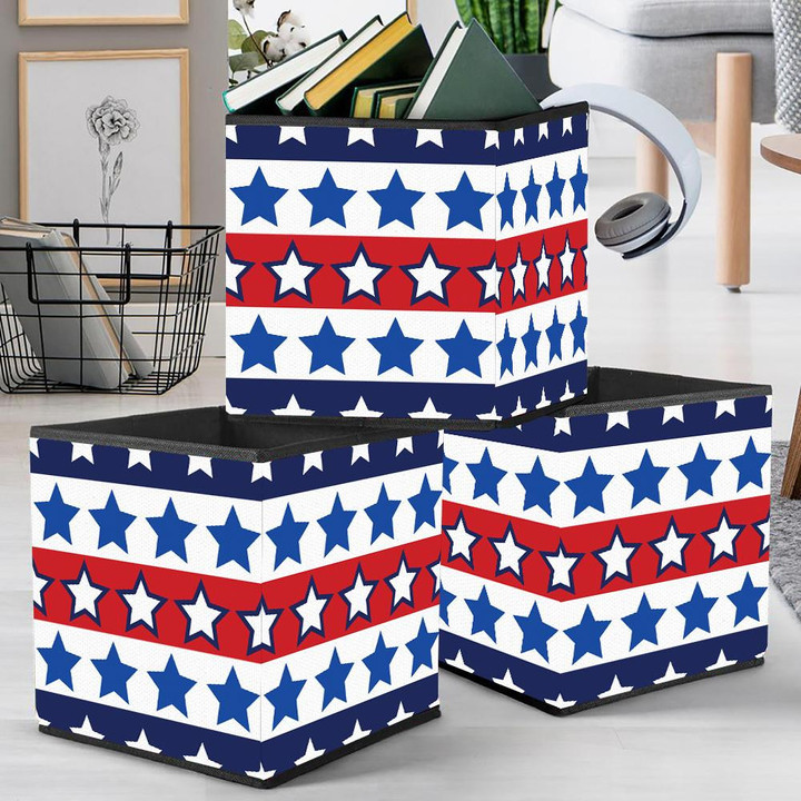 Fourth Of July Colorful Stars Collection Striped Pattern Storage Bin Storage Cube