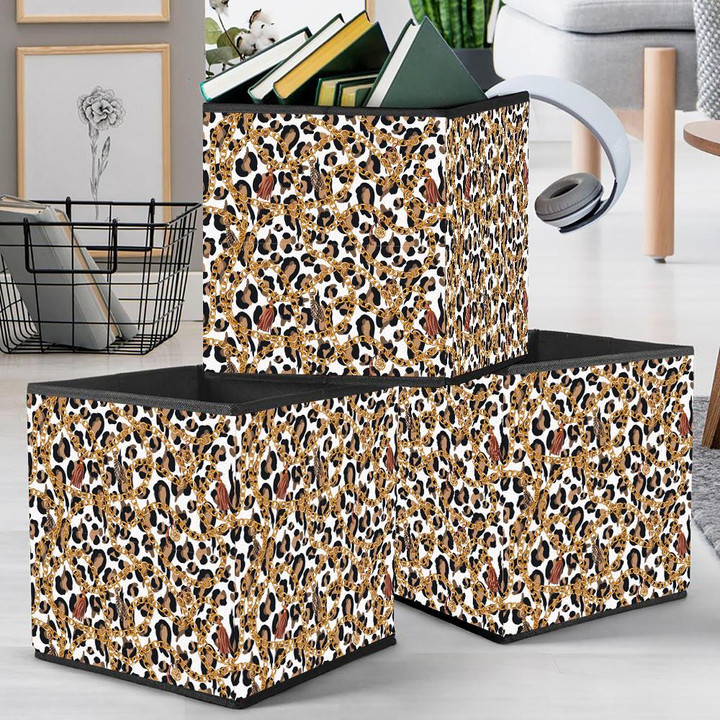 Trendy Gold Chains On Leopard Skin Storage Bin Storage Cube