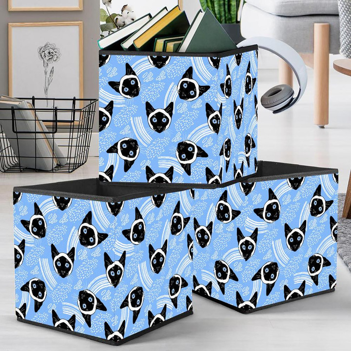 Siamese Cat Face And Decorative Elements On White Storage Bin Storage Cube