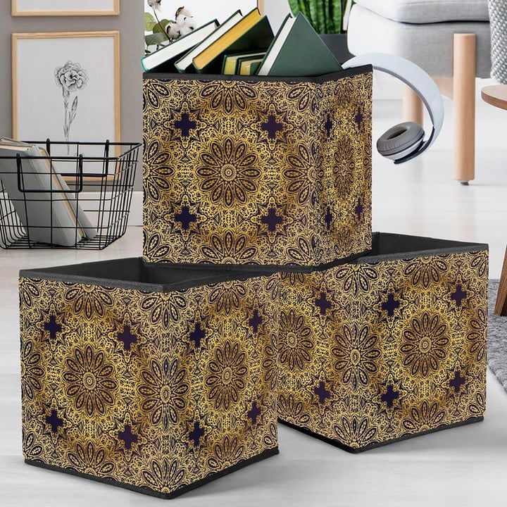 Mandala Ornamental Ethnic With Gold Floral Storage Bin Storage Cube