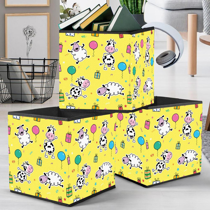 Cows And Sheep With Gifts And Balloons Storage Bin Storage Cube