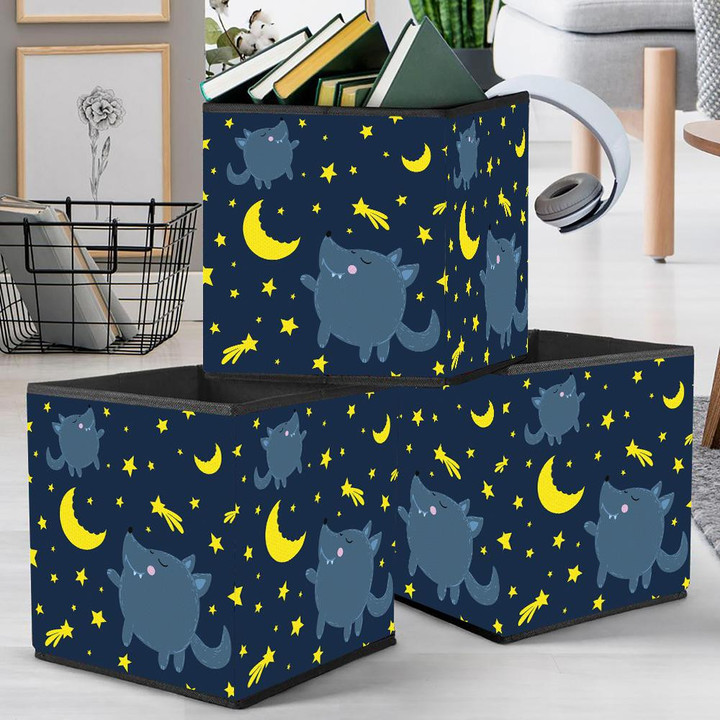 A Lonely Cute Wolf Looks At The Moon Storage Bin Storage Cube