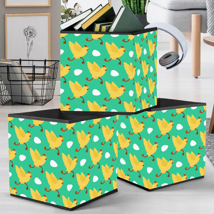 Funny Chicken Running Fastly And Egg Storage Bin Storage Cube