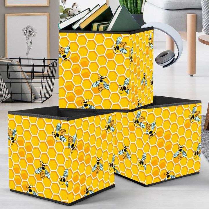 Natural Summer Bee With Honey And Honeycomb Storage Bin Storage Cube