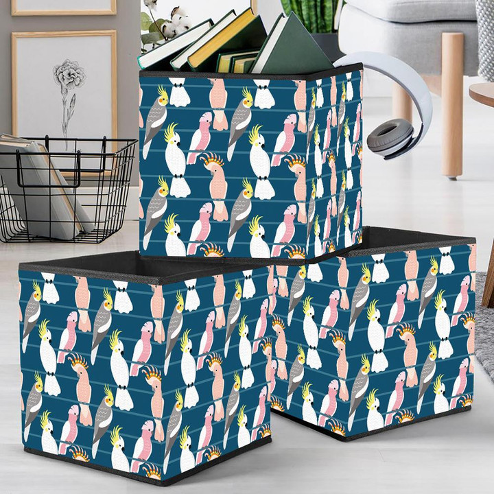 Multicolored Cute Bird Parrot Siiting On Blue Background Storage Bin Storage Cube