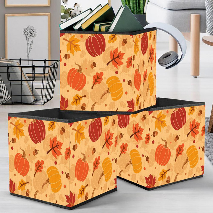 Multicolored Pumpkins Acorns Maple And Oak Leaves Storage Bin Storage Cube