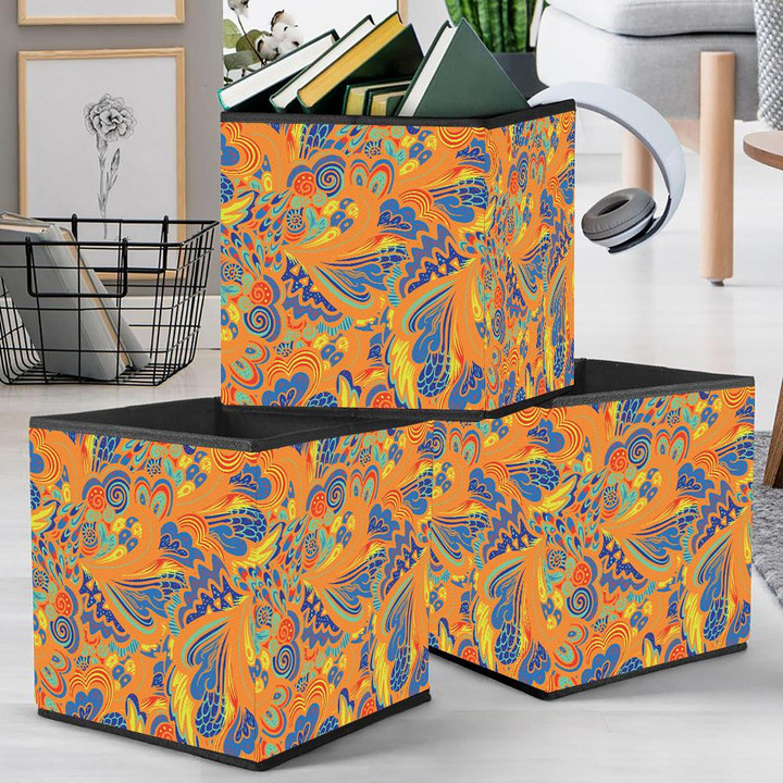 Bright Colorful Hippie Psychedelic Pattern With Abstract Curly And Plant Elements Storage Bin Storage Cube