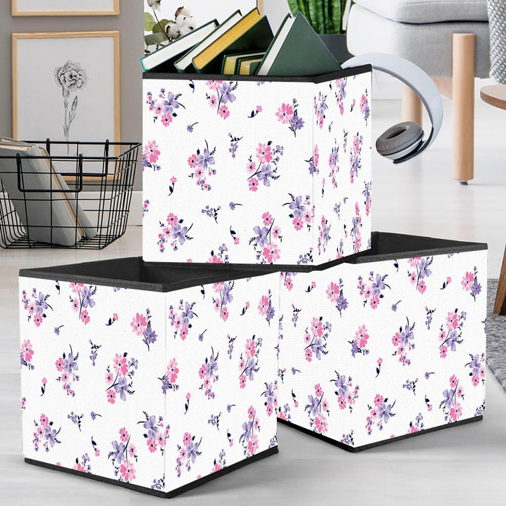 Floral Bouquet With Small Flowers And Levaes Art Design Storage Bin Storage Cube