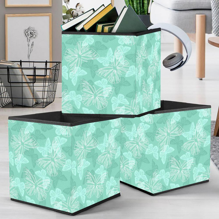 Beautiful White And Green Butterflies On Green Storage Bin Storage Cube