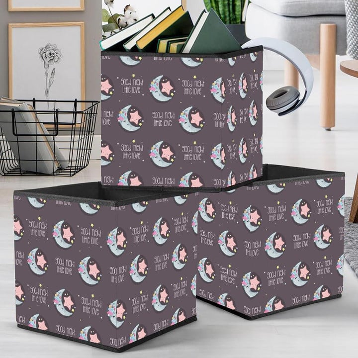 Lovely Moon And Cute Star On Gray Background Storage Bin Storage Cube